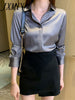 imCharms 7-Color Satin Shirt Women's 2023 Autumn Solid Color professional Shirt Loose Ladies Elegant Temperament Top Trend