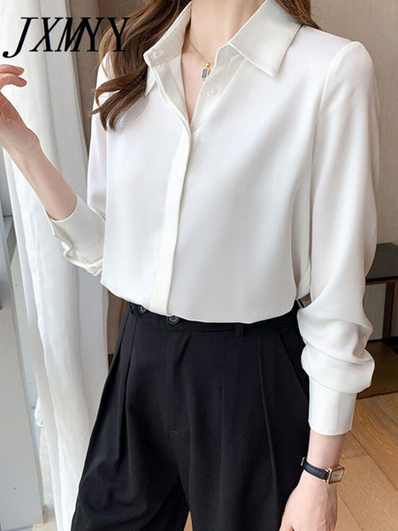 imCharms 7-Color Satin Shirt Women's 2023 Autumn Solid Color professional Shirt Loose Ladies Elegant Temperament Top Trend
