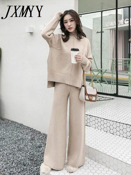 imCharms Age-Reducing And Slimming Knitted Suit 2023 Women's Split Sweater Wide-Leg Pants Autumn And Winter Two-Piece S