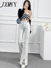 imCharms All-Match High Waist Elastic Slim Black Jeans Women's 2023 Spring And Autumn White Slit Flared Pants