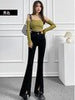 imCharms All-Match High Waist Elastic Slim Black Jeans Women's 2023 Spring And Autumn White Slit Flared Pants