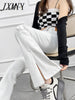 imCharms All-Match High Waist Elastic Slim Black Jeans Women's 2023 Spring And Autumn White Slit Flared Pants