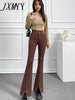 imCharms All-Match High Waist Elastic Slim Black Jeans Women's 2023 Spring And Autumn White Slit Flared Pants