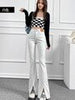 imCharms All-Match High Waist Elastic Slim Black Jeans Women's 2023 Spring And Autumn White Slit Flared Pants