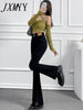 imCharms All-Match High Waist Elastic Slim Black Jeans Women's 2023 Spring And Autumn White Slit Flared Pants