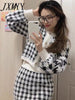 imCharms Autumn And Winter Elegant Temperament Retro Houndstooth Suit Knitted top Skirt Two-Piece Women's Clothing