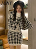 imCharms Autumn And Winter Elegant Temperament Retro Houndstooth Suit Knitted top Skirt Two-Piece Women's Clothing