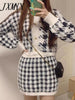 imCharms Autumn And Winter Elegant Temperament Retro Houndstooth Suit Knitted top Skirt Two-Piece Women's Clothing