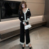 imCharms Autumn And Winter And Elegance French V-Neck Knitted Long-Sleeved Top And Wide-Leg Pants Sweater Set