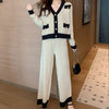 imCharms Autumn And Winter And Elegance French V-Neck Knitted Long-Sleeved Top And Wide-Leg Pants Sweater Set