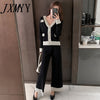 imCharms Autumn And Winter And Elegance French V-Neck Knitted Long-Sleeved Top And Wide-Leg Pants Sweater Set