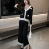 imCharms Autumn And Winter And Elegance French V-Neck Knitted Long-Sleeved Top And Wide-Leg Pants Sweater Set