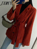 imCharms Autumn And Winter Chic Retro Lapel Three-Button Corduroy Pit Strip Long Sleeve Suit Jacket With Belt For Women