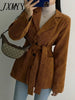 imCharms Autumn And Winter Chic Retro Lapel Three-Button Corduroy Pit Strip Long Sleeve Suit Jacket With Belt For Women