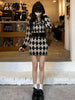 imCharms Autumn And Winter Diamond Plaid Knit Set Long Sleeve Cardigan Skirt Two-Piece Women's Clothing