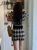 imCharms Autumn And Winter Diamond Plaid Knit Set Long Sleeve Cardigan Skirt Two-Piece Women's Clothing