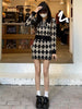 imCharms Autumn And Winter Diamond Plaid Knit Set Long Sleeve Cardigan Skirt Two-Piece Women's Clothing