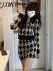 imCharms Autumn And Winter Diamond Plaid Knit Set Long Sleeve Cardigan Skirt Two-Piece Women's Clothing