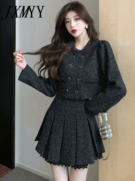 imCharms Autumn And Winter Elegant Temperament Short Coat + High Waist Thin Skirt Two-Piece Women's Clothing