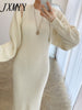 imCharms Autumn And Winter Elegant Temperament Vest Knitted Dress + Short Shawl Jacket Two-Piece Women's Clothing