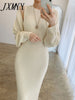 imCharms Autumn And Winter Elegant Temperament Vest Knitted Dress + Short Shawl Jacket Two-Piece Women's Clothing