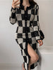 imCharms Autumn And Winter Split Long Skirt Checkerboard Elegant Temperament Slim Long Knitted Dress Women