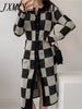 imCharms Autumn And Winter Split Long Skirt Checkerboard Elegant Temperament Slim Long Knitted Dress Women