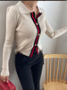 imCharms Autumn And Winter Sweater Design Contrast Color Lapels Slim fit And Slim V-Neck Cardigan Sweater Small Coat
