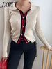 imCharms Autumn And Winter Sweater Design Contrast Color Lapels Slim fit And Slim V-Neck Cardigan Sweater Small Coat