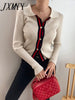 imCharms Autumn And Winter Sweater Design Contrast Color Lapels Slim fit And Slim V-Neck Cardigan Sweater Small Coat