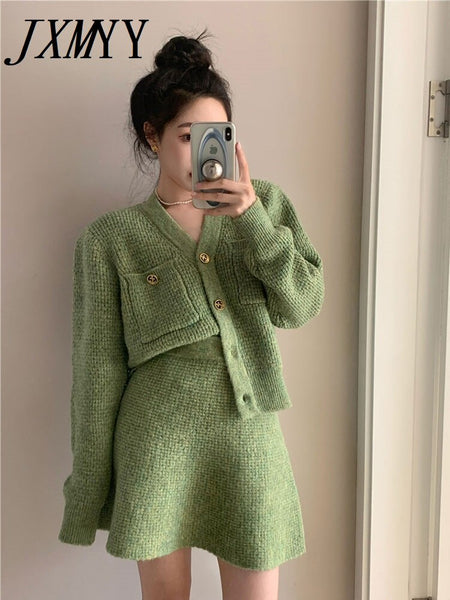 imCharms Autumn And Winter Knitted Cardigan Sweater Skirt Two-Piece Korean Version Elegant Temperament Women's Suit