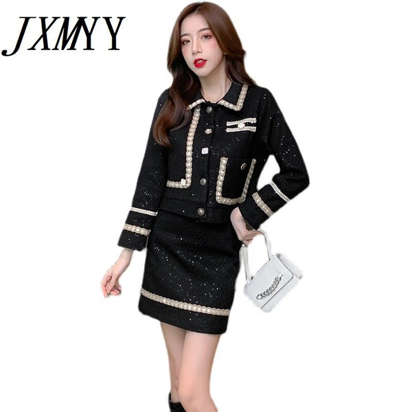 imCharms Autumn And Winter Style 2023 Tweed Slim Cardigan Elegant Temperament Suit Two-Piece Women's Suit