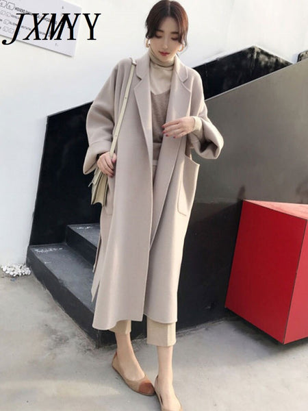 imCharms Autumn And Winter Wool Coat Women's Elegant Temperament Retro Loose Lazy Wind Wool Coat