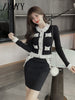 imCharms Autumn And Winter Suits Women's Temperament Color Matching Long-Sleeved Tops Slim Knitted Skirt Two-Piece Set