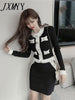 imCharms Autumn And Winter Suits Women's Temperament Color Matching Long-Sleeved Tops Slim Knitted Skirt Two-Piece Set