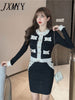 imCharms Autumn And Winter Suits Women's Temperament Color Matching Long-Sleeved Tops Slim Knitted Skirt Two-Piece Set