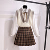 imCharms Autumn Casual Three Pices Set Sweater Vest+ Long Sleeve White Blouse+ A Line Plaid Mini Skirt Student Style Sweet Suits