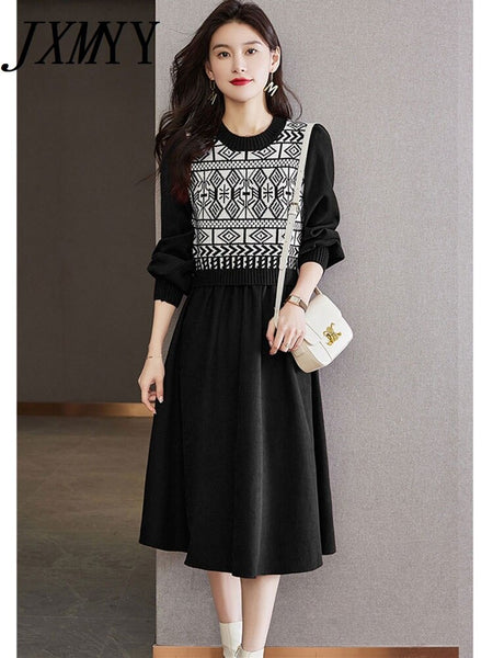 imCharms Autumn Dress Women's Autumn 2023 Elegant Retro Eelegant Fashionable Long Sleeve Knitted Dress