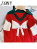 imCharms Autumn Christmas Sweater Women Sweet Cool Cute Big Bow Polo Collar Red Sweater Joker Casual Loose Top