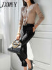 imCharms Autumn All-Match V-Neck Slim Right-Angle Shoulder Long-Sleeved Knitted Cardigan Temperament Women's Clothing