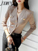 imCharms Autumn All-Match V-Neck Slim Right-Angle Shoulder Long-Sleeved Knitted Cardigan Temperament Women's Clothing