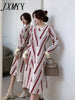 imCharms Autumn and Winter Chicken Dress With Coat Striped Knitted Dress Mid-Length Sweater Dress