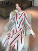 imCharms Autumn and Winter Chicken Dress With Coat Striped Knitted Dress Mid-Length Sweater Dress