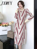 imCharms Autumn and Winter Chicken Dress With Coat Striped Knitted Dress Mid-Length Sweater Dress