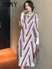 imCharms Autumn and Winter Chicken Dress With Coat Striped Knitted Dress Mid-Length Sweater Dress