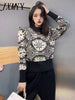 imCharms Autumn and Winter Advanced Totem Beaded Round Neck Sweater Loose Knitted Base Women's Clothing