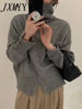 imCharms Autumn and Winter Turtleneck Sweater Pullover Button Design Loose Lazy Soft Waxy Sweater Women's Top