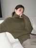 imCharms Autumn and Winter Turtleneck Sweater Pullover Button Design Loose Lazy Soft Waxy Sweater Women's Top