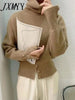 imCharms Autumn and Winter Turtleneck Sweater Pullover Button Design Loose Lazy Soft Waxy Sweater Women's Top
