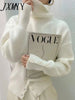 imCharms Autumn and Winter Turtleneck Sweater Pullover Button Design Loose Lazy Soft Waxy Sweater Women's Top